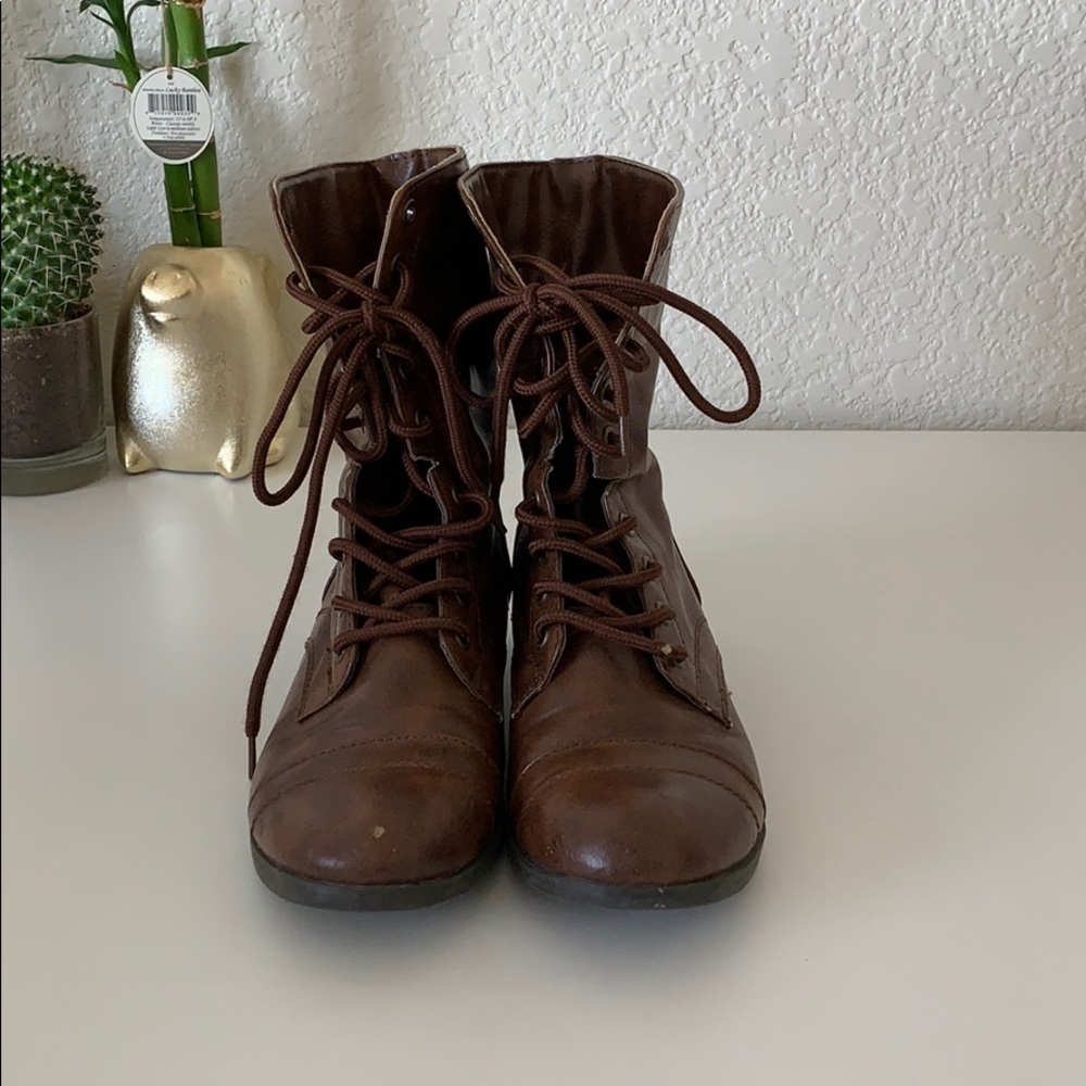 Brown lace up combat boots